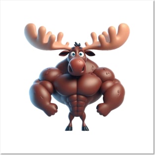 Cute Muscular Moose Illustration Posters and Art